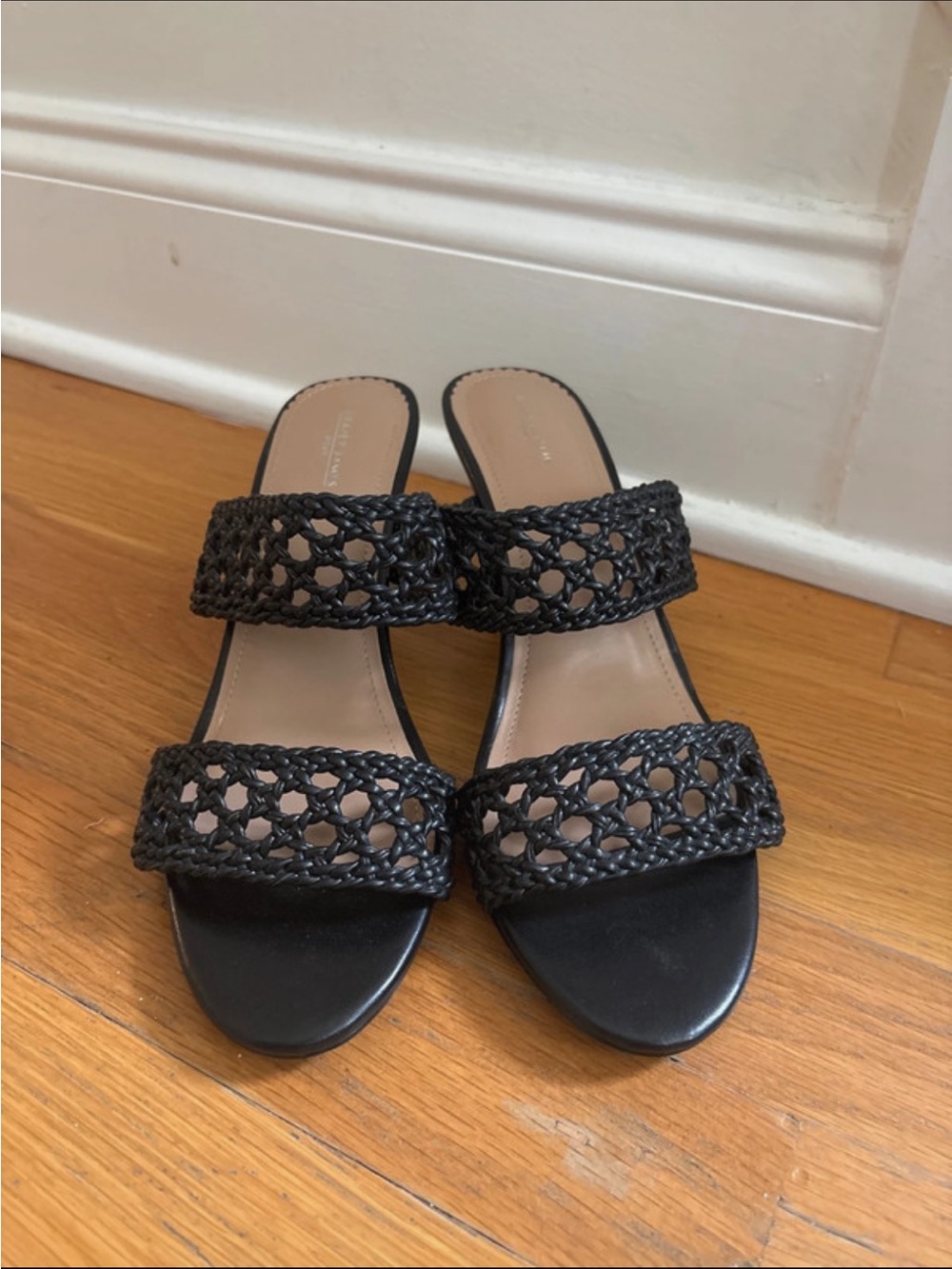 Woven Double-Strap Black Kitten Heel